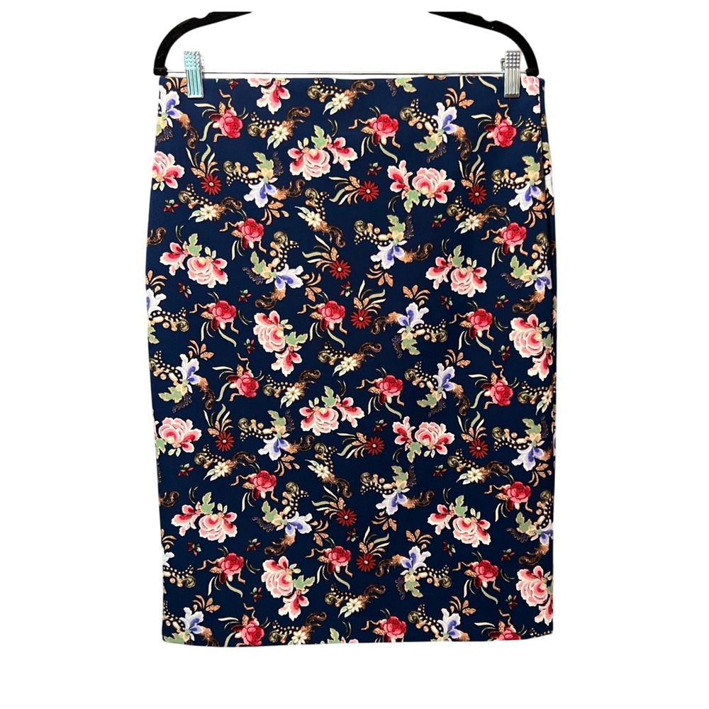 Philosophy Bold Floral Pencil Skirt Navy Stretch‎ Workwear Size 10 Midi Workwear